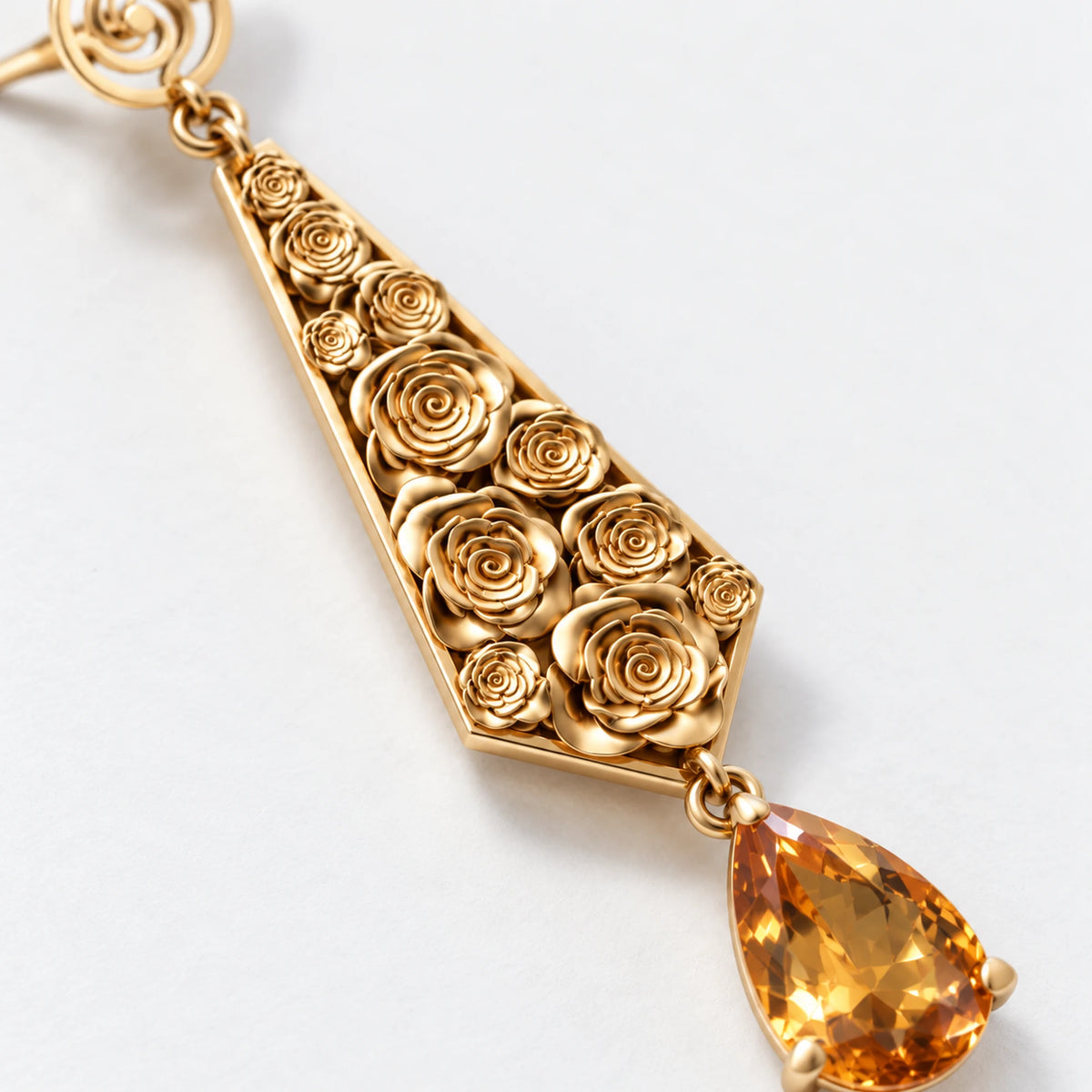 Straw Doll Earrings in gold, close-up of the stone