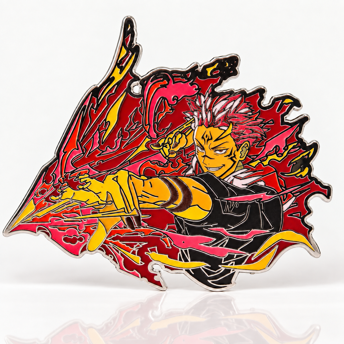 Malevolent Shrine Glow in the Dark Enamel Pin by Kraymer Art, front view on white