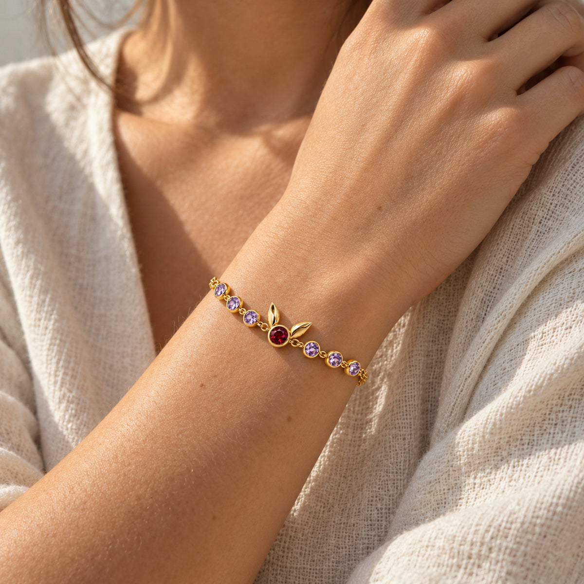 Sunrise Path Bracelet in gold, worn