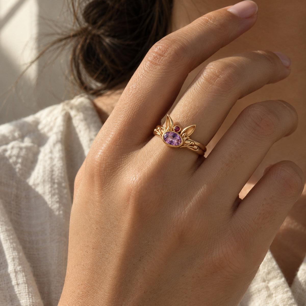 Sunrise Path Ring in gold, worn