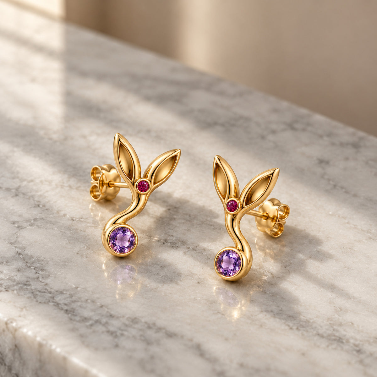 Sunrise Path Studs in gold, still life