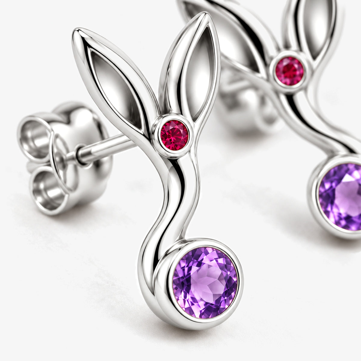 Sunrise Path Studs in silver, close-up