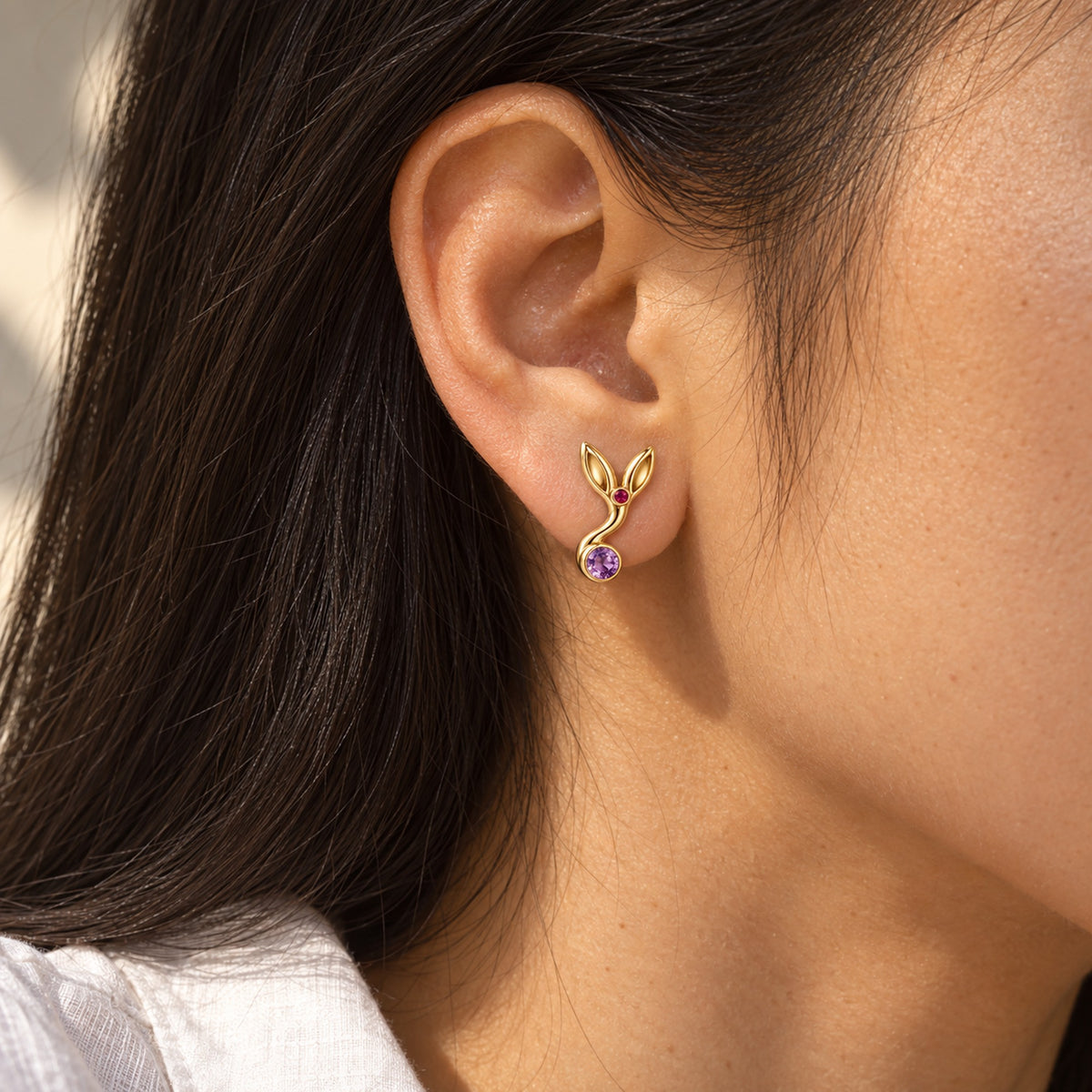 Sunrise Path Studs in gold, worn