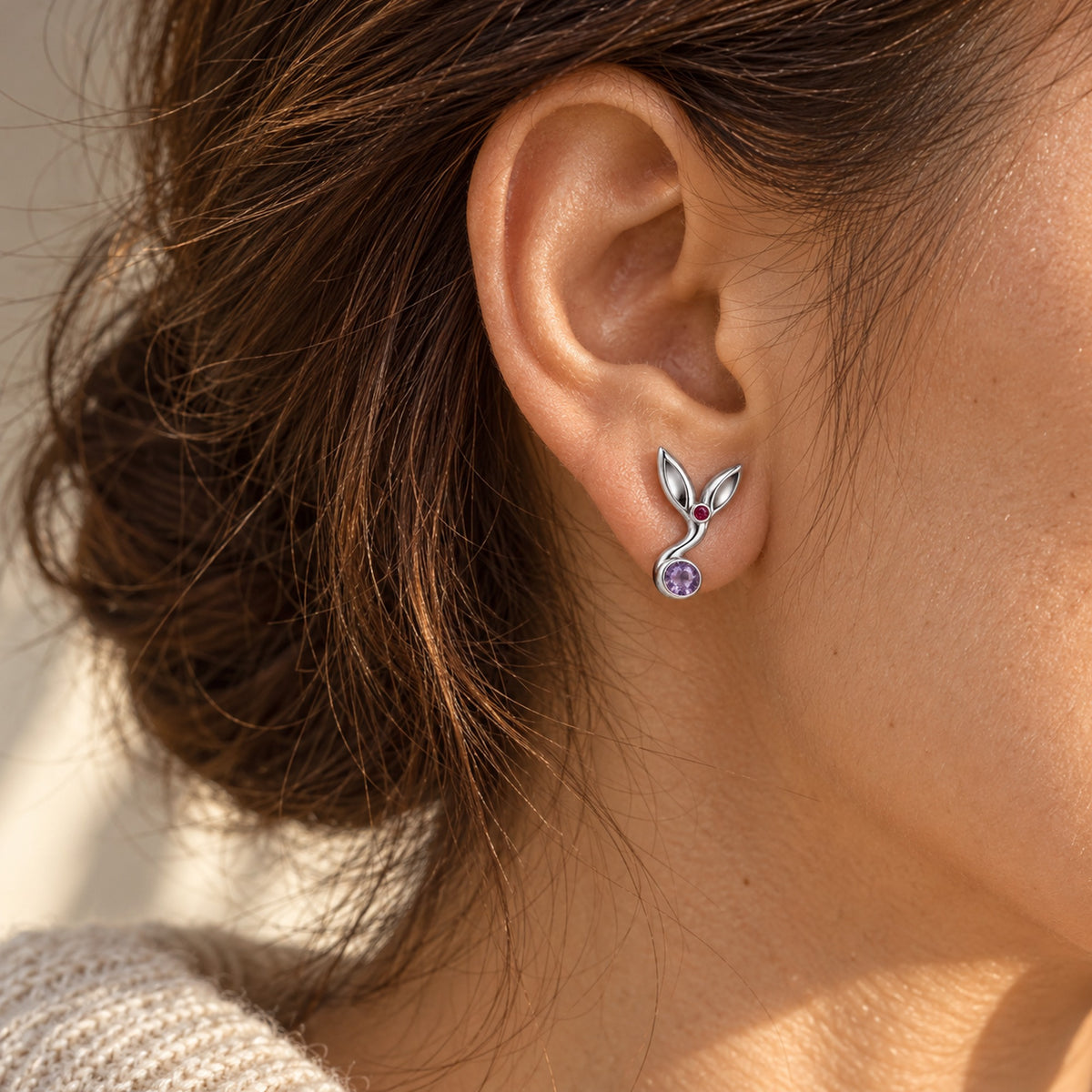 Sunrise Path Studs in silver, worn