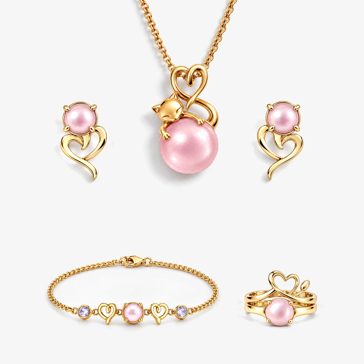 Tail Heart Full Collection in gold, front view