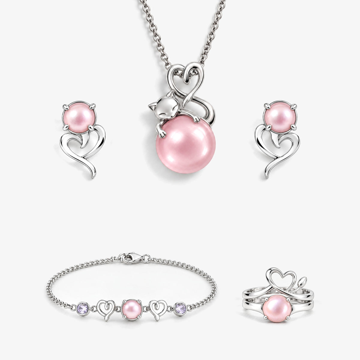 Tail Heart Full Collection in silver, front view