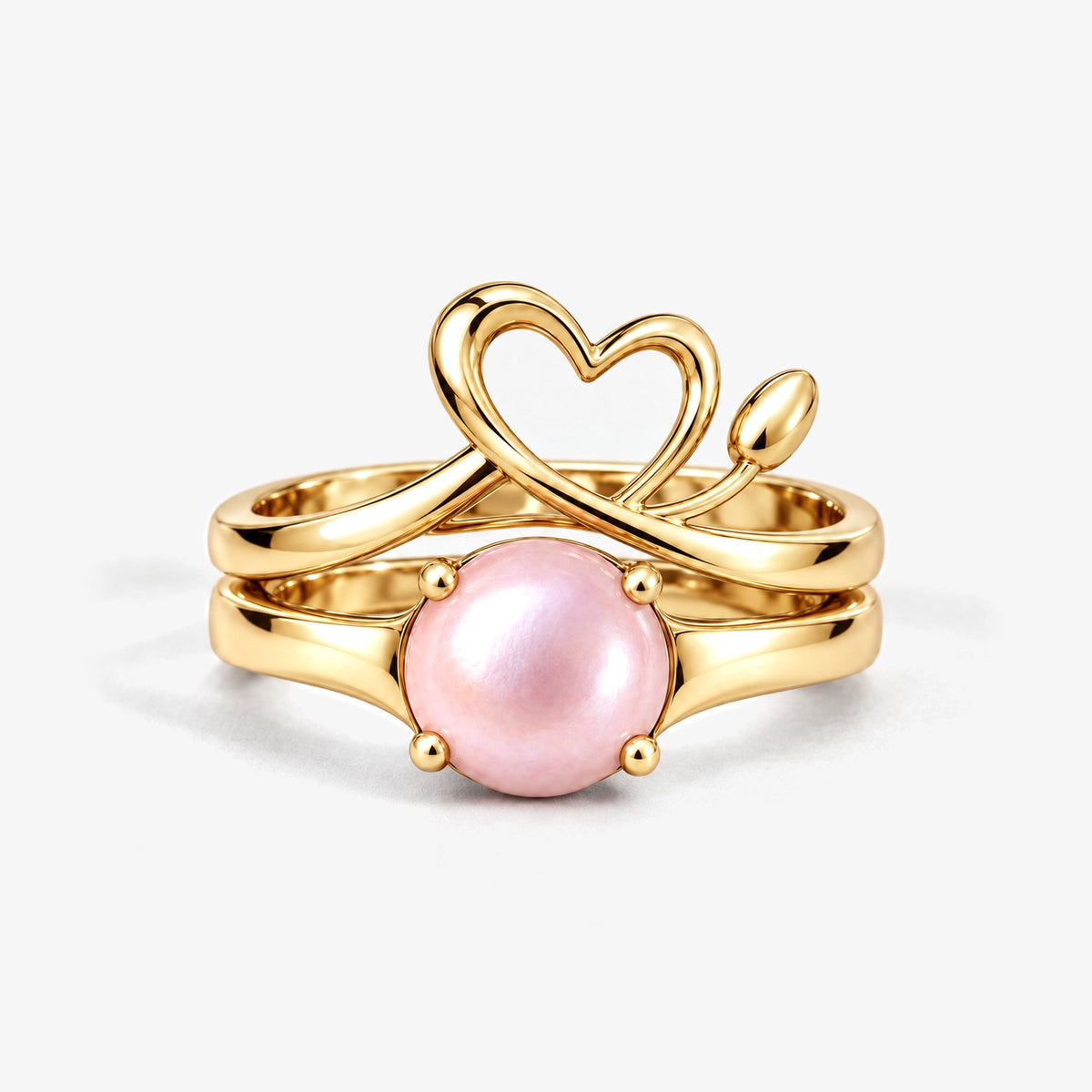 Tail Heart Ring Set in gold, front view