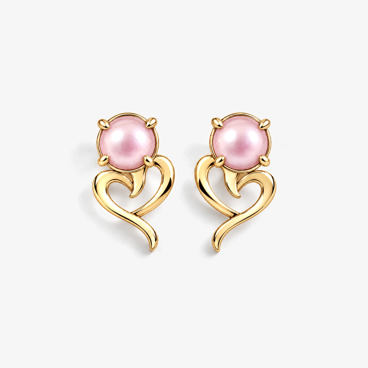 Tail Heart Studs in gold, front view