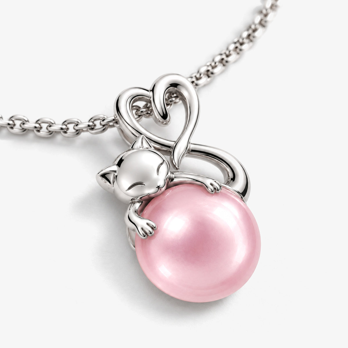 Tail Heart Necklace in silver, angled view