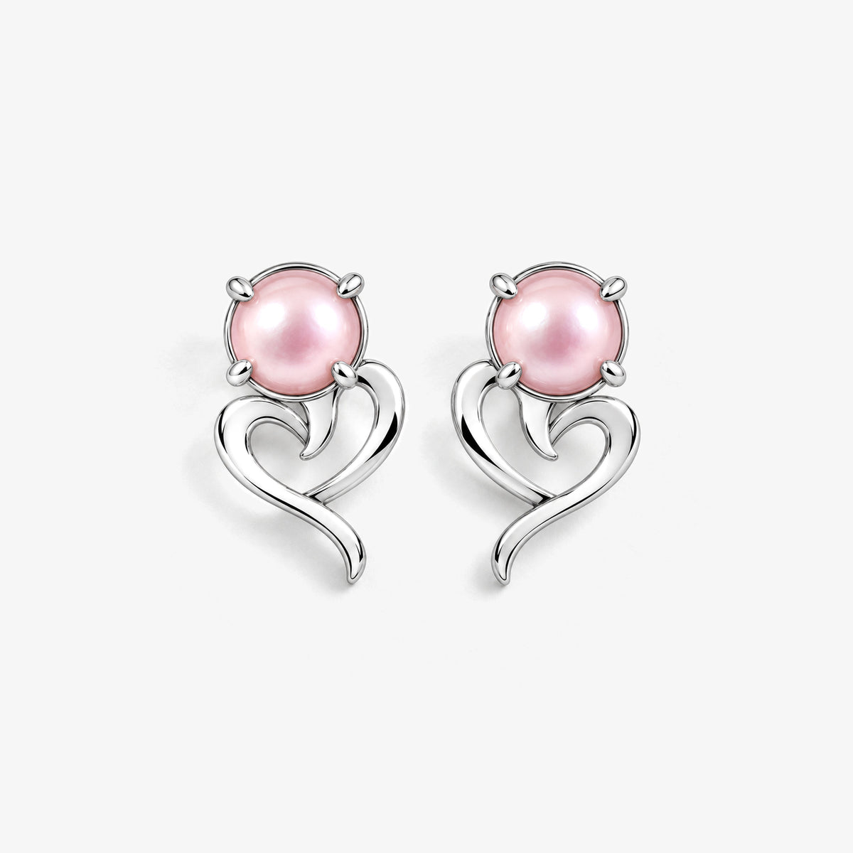 Tail Heart Studs in silver, front view