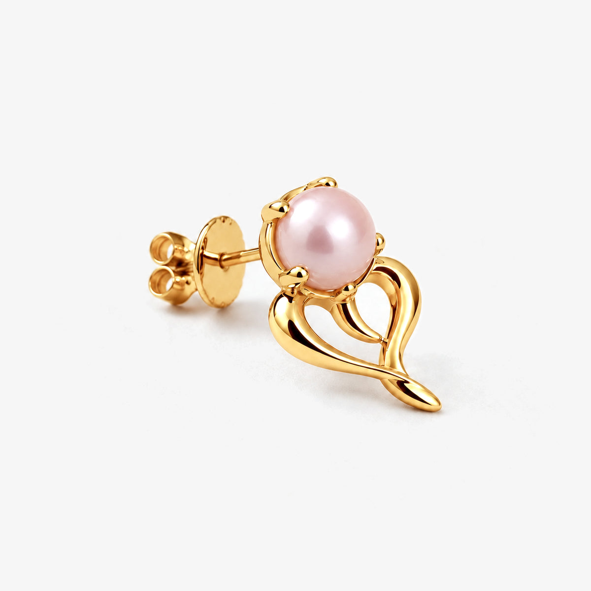 Tail Heart Studs in gold, side view