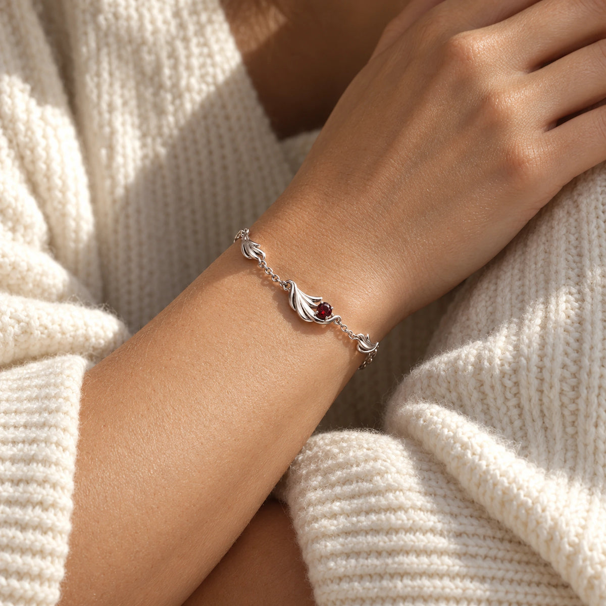 Seraph Wing Bracelet in Silver, worn