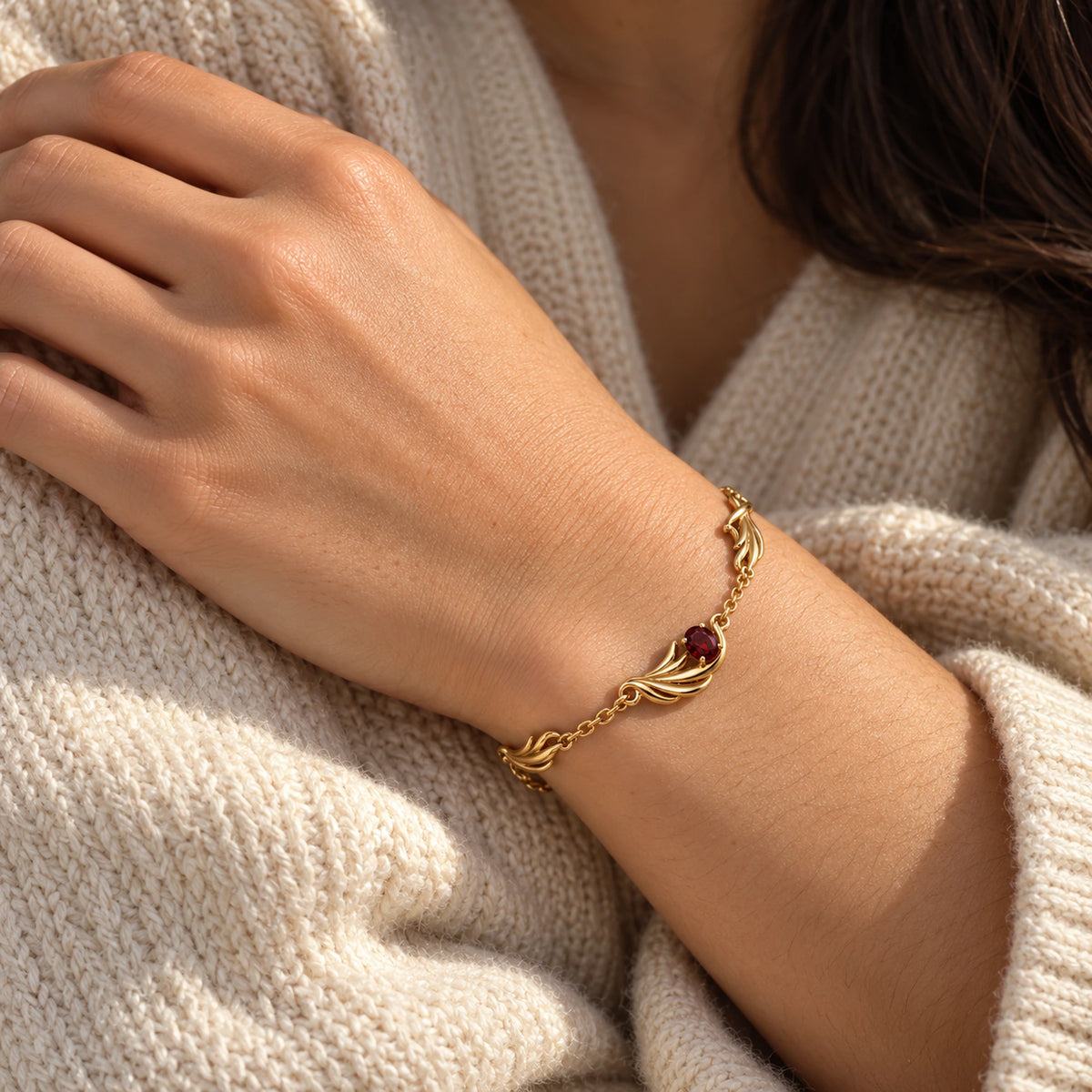 Seraph Wing Bracelet in Gold, worn