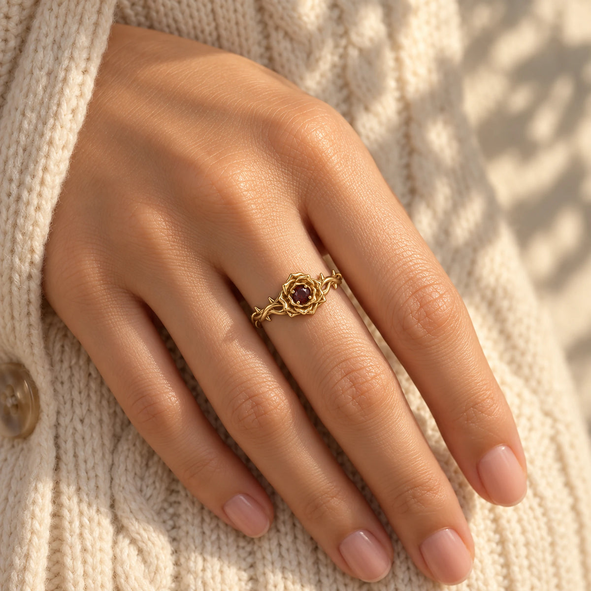Thorn Princess Ring in gold worn on the hand