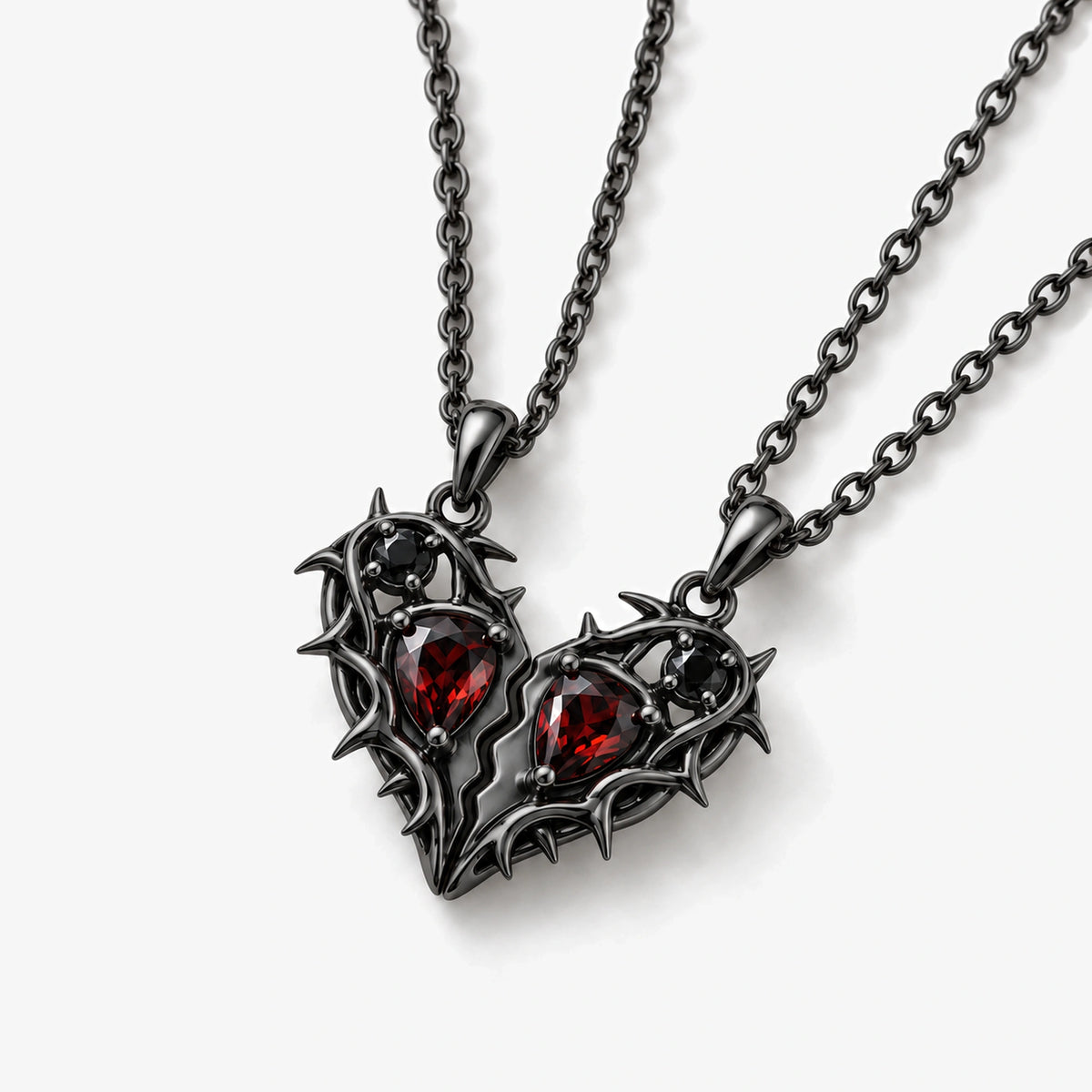 Thorn Princess Couples Necklaces in Royal Black, three-quarter view