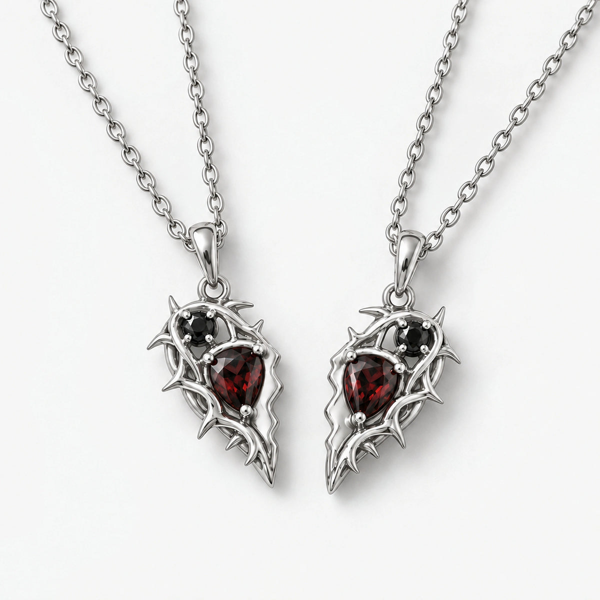Thorn Princess Couples Necklaces in Silver, the two halves apart
