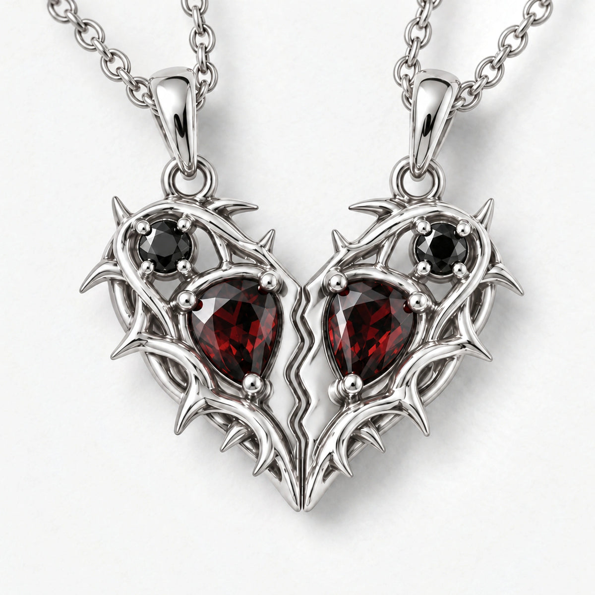 Thorn Princess Couples Necklaces in Silver, close-up