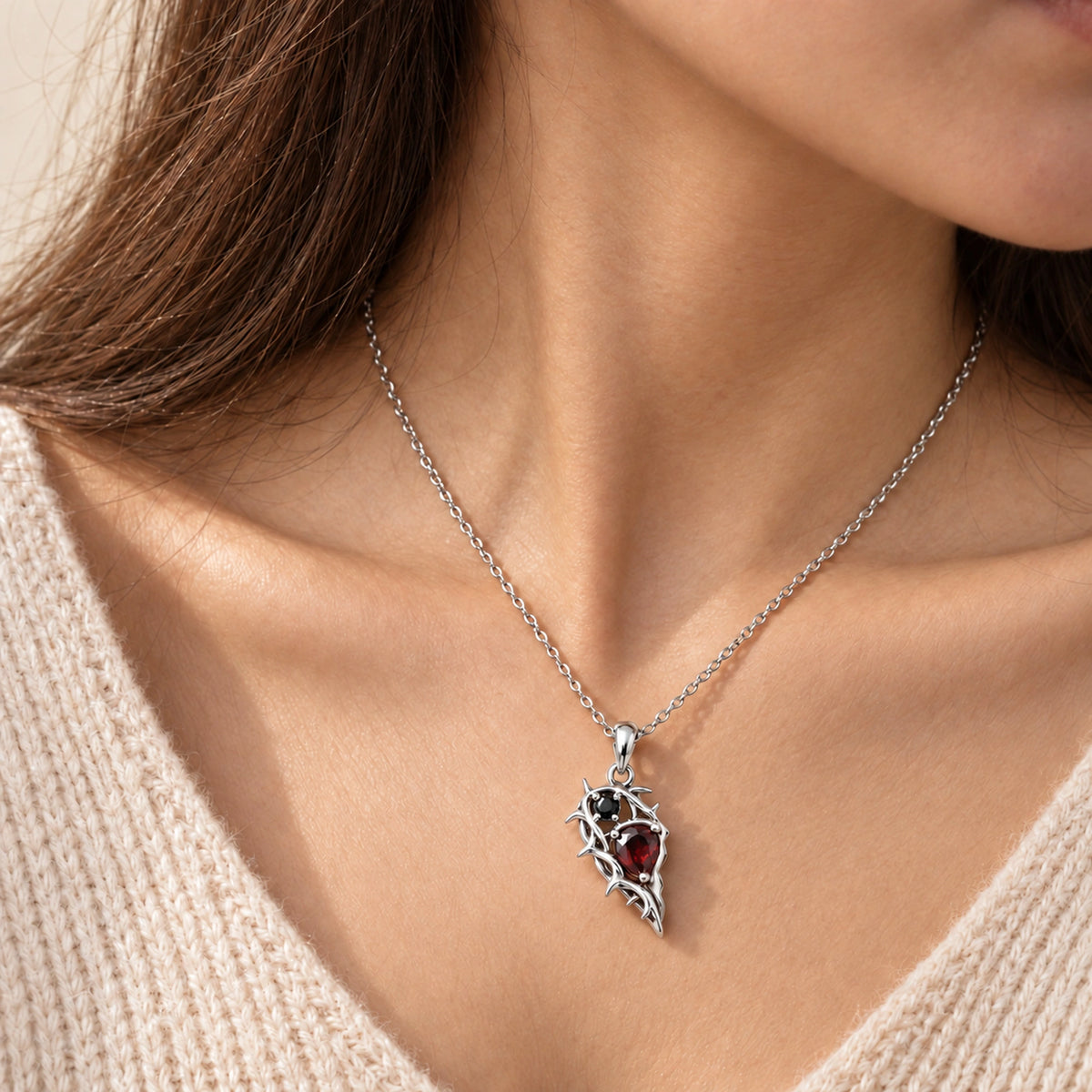 Thorn Princess Couples Necklaces in Silver, worn