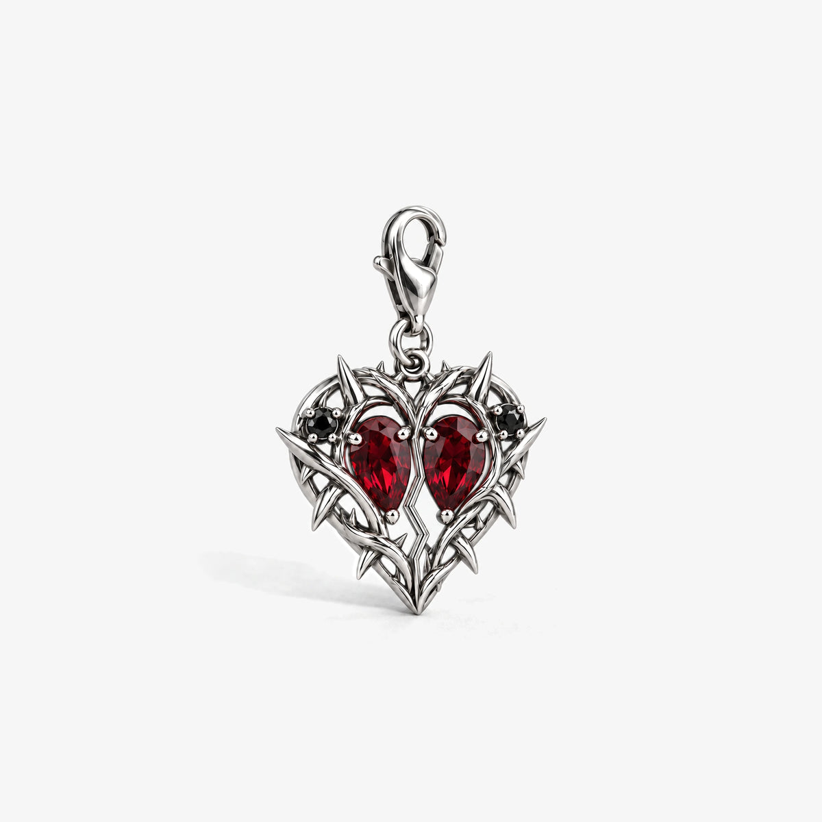 Thorn Princess Heart Charm in Silver, front view