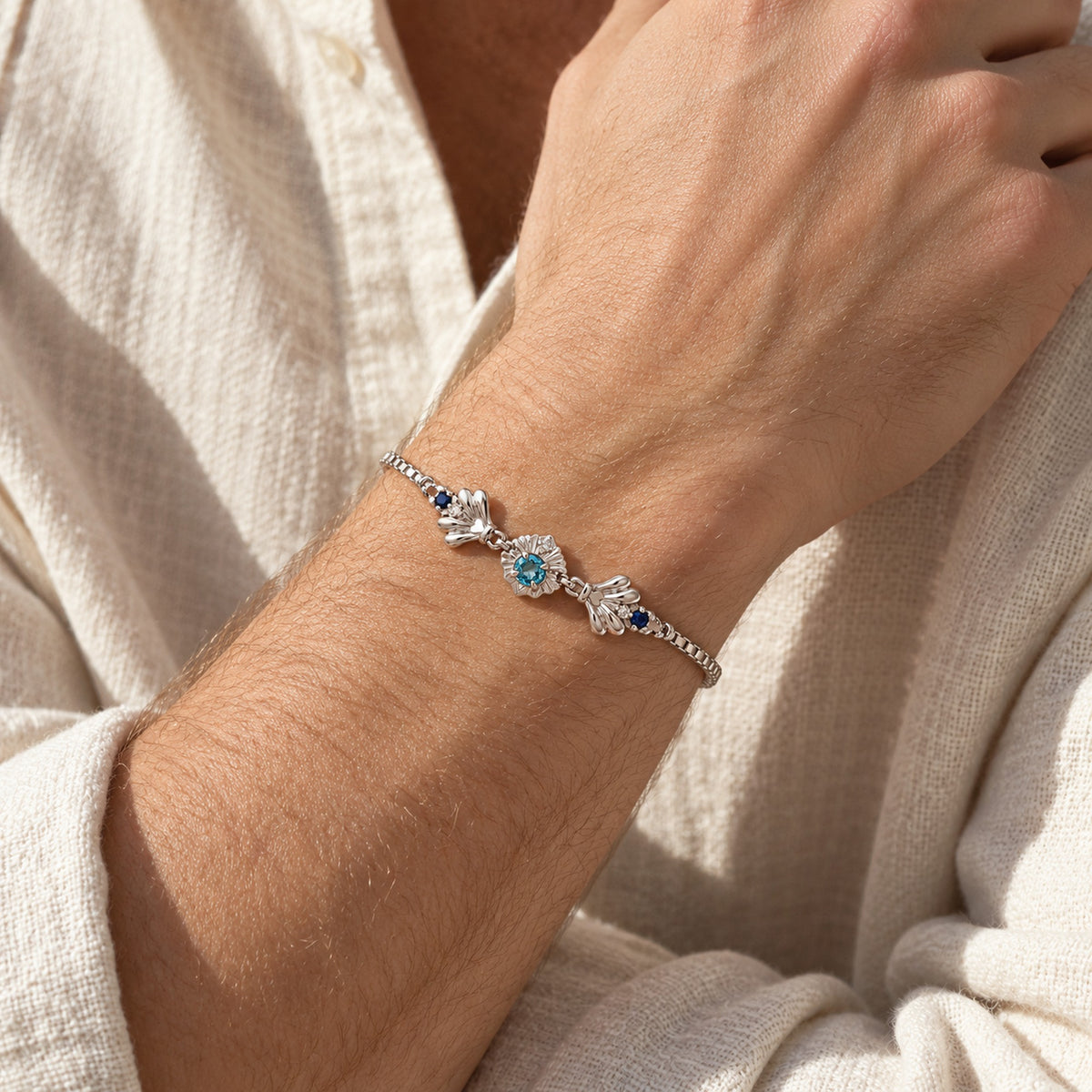 Tide Path Bracelet in silver, worn