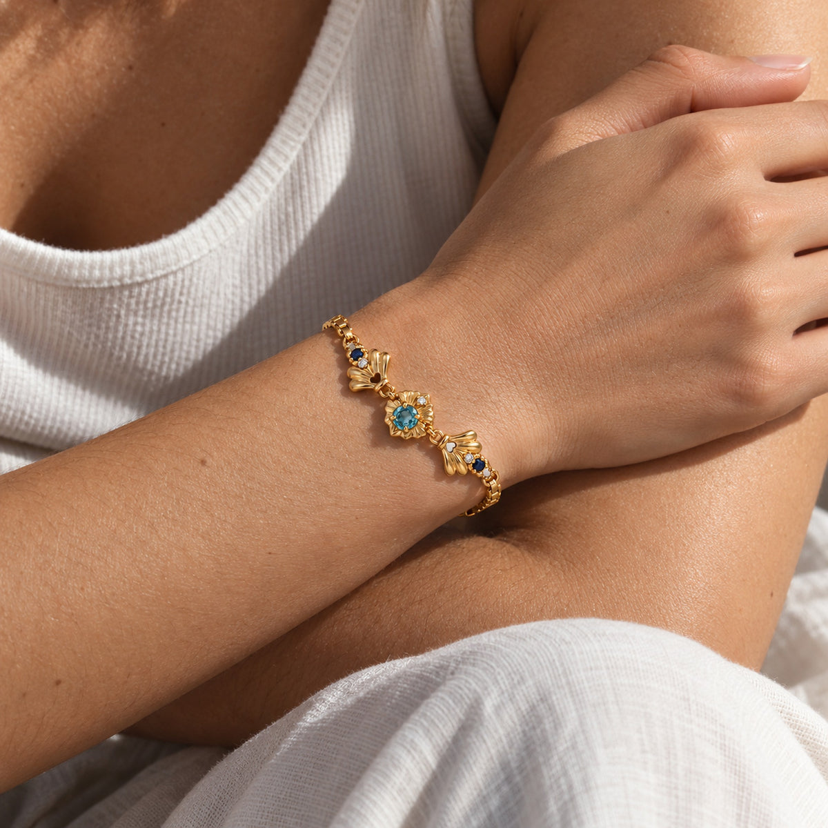 Tide Path Bracelet in gold, worn