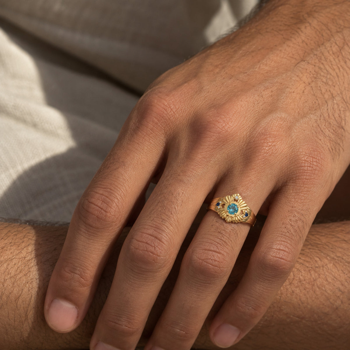 Tide Path Ring in gold, worn