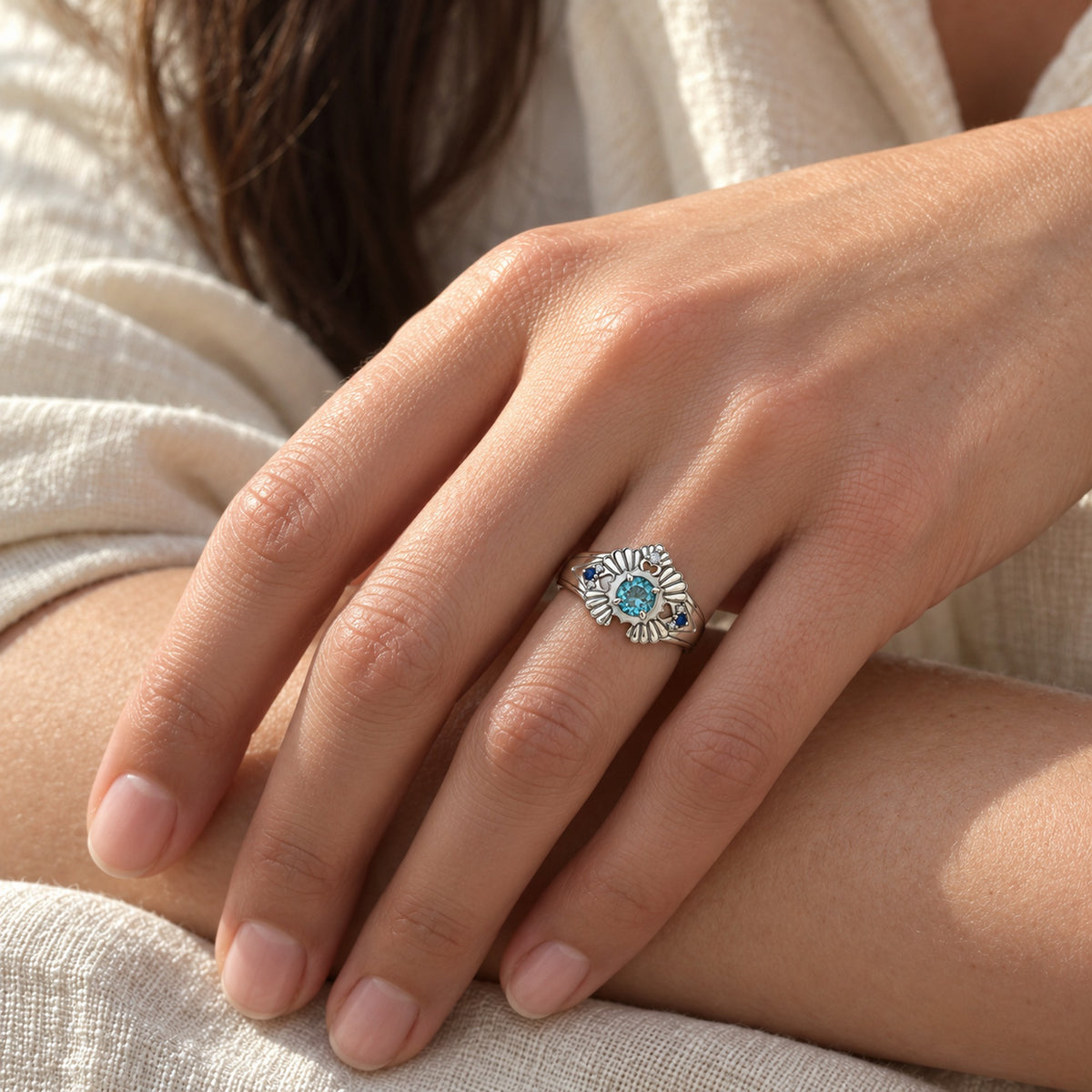 Tide Path Ring in silver, worn