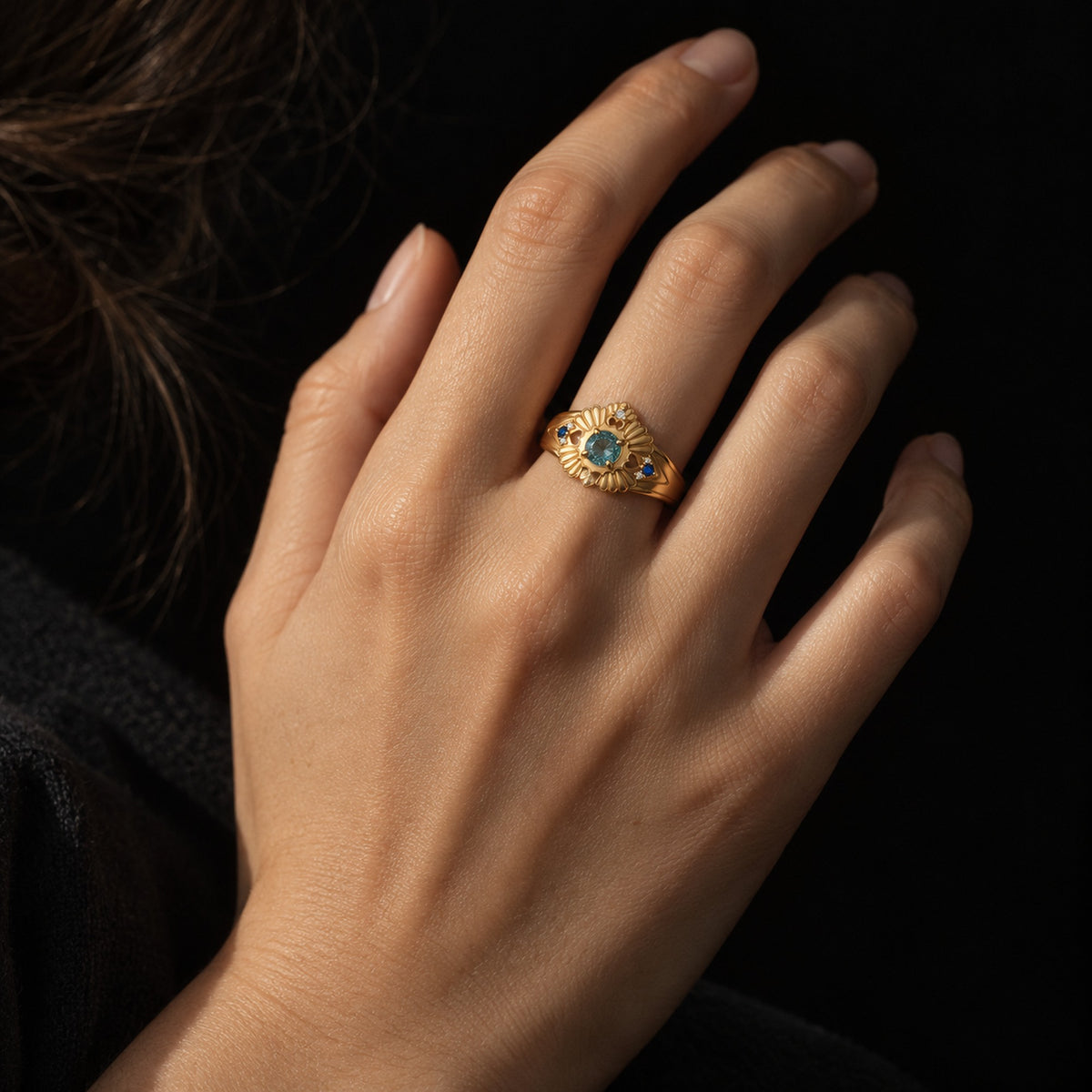 Tide Path Ring in gold, worn
