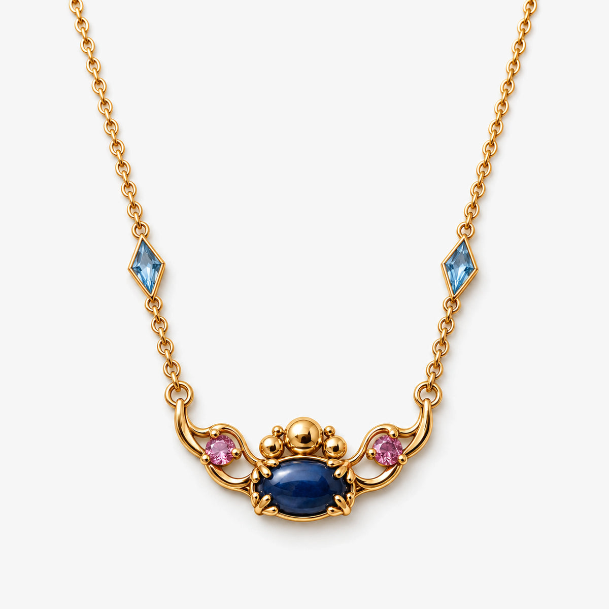 Tongue Scarf Necklace in gold, front view