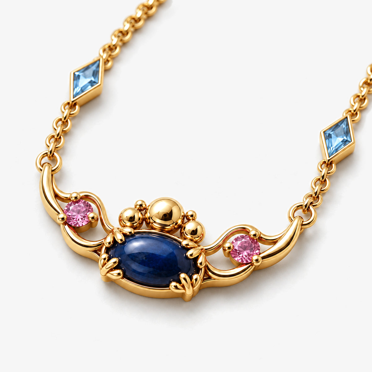 Tongue Scarf Necklace in gold, angled view