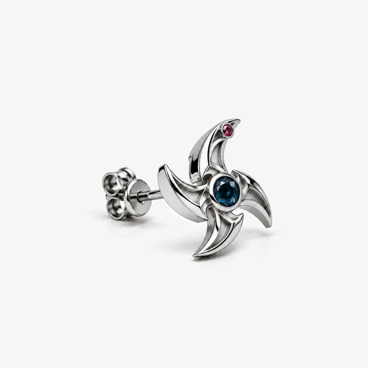Tongue Scarf Studs in silver, side view