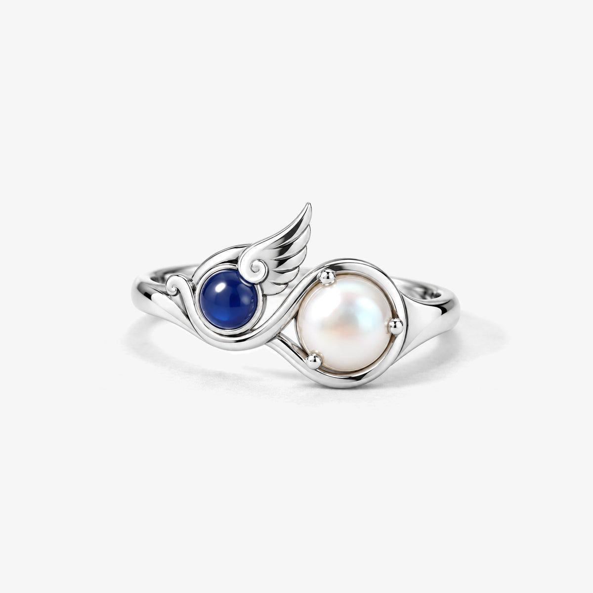 Twin Current Ring in silver, front view