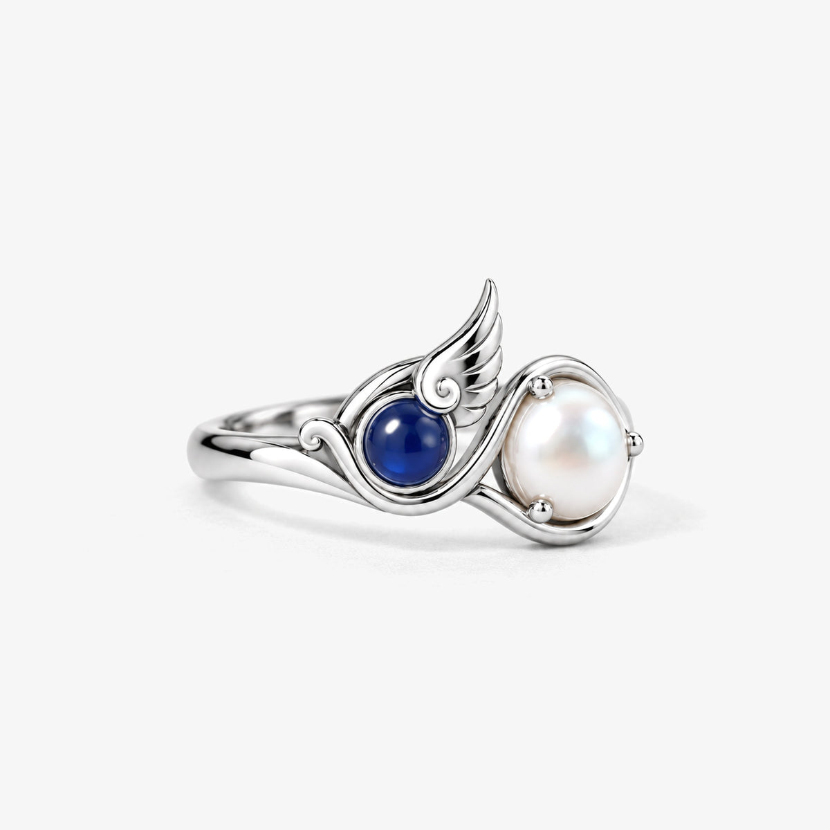 Twin Current Ring in silver, left side view