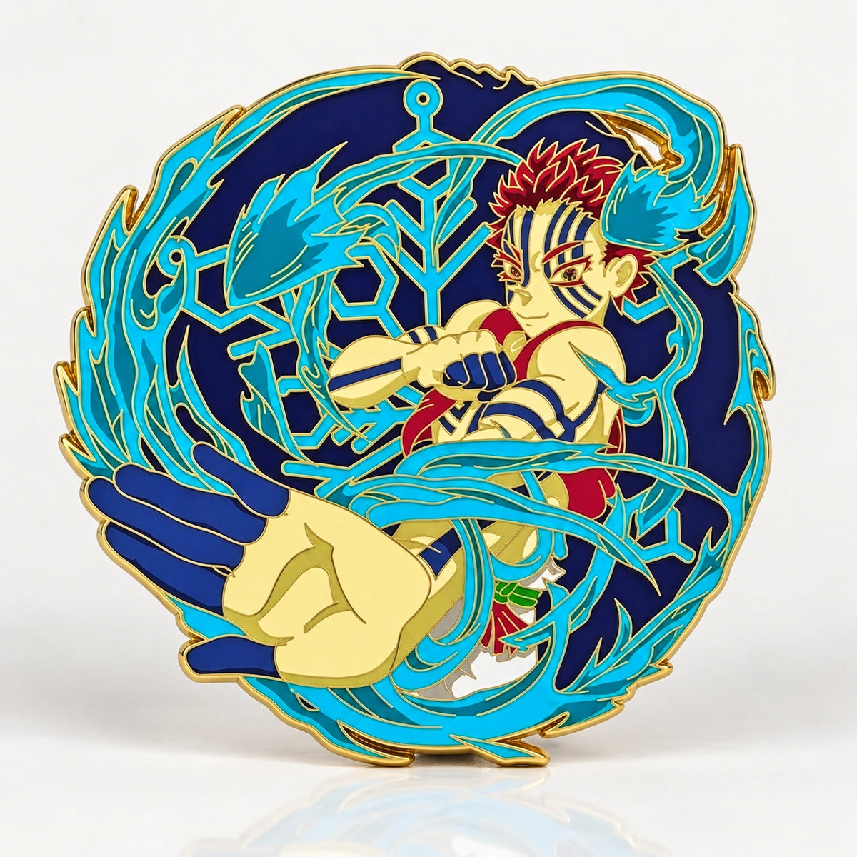Upper Moon Three Glow in the Dark Enamel Pin by Kraymer Art, front view on white