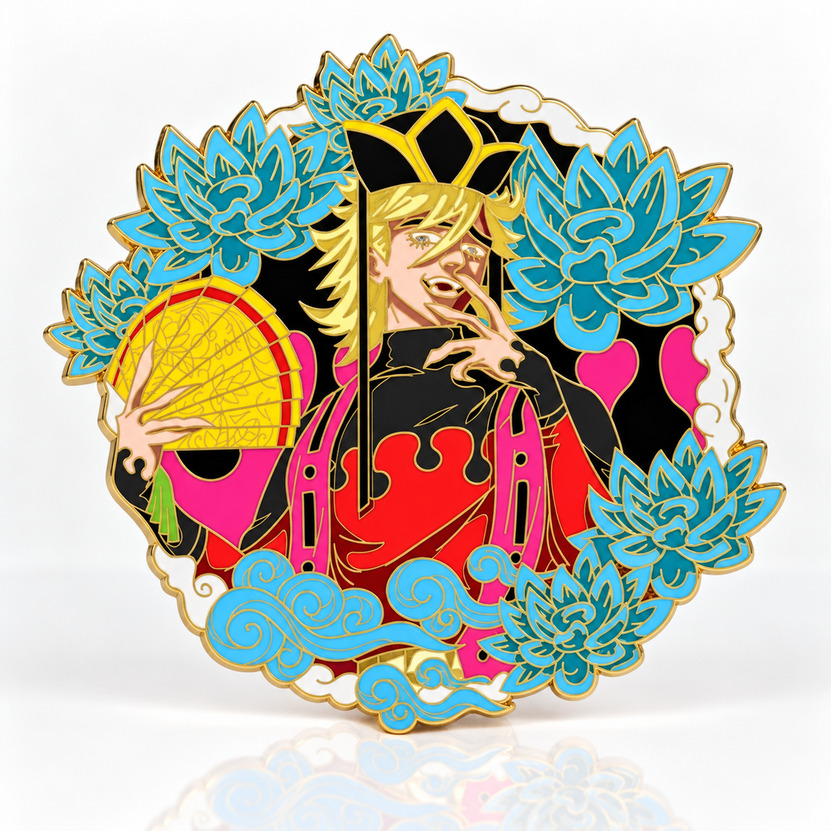 Upper Moon Two enamel pin on a white background with a soft reflection