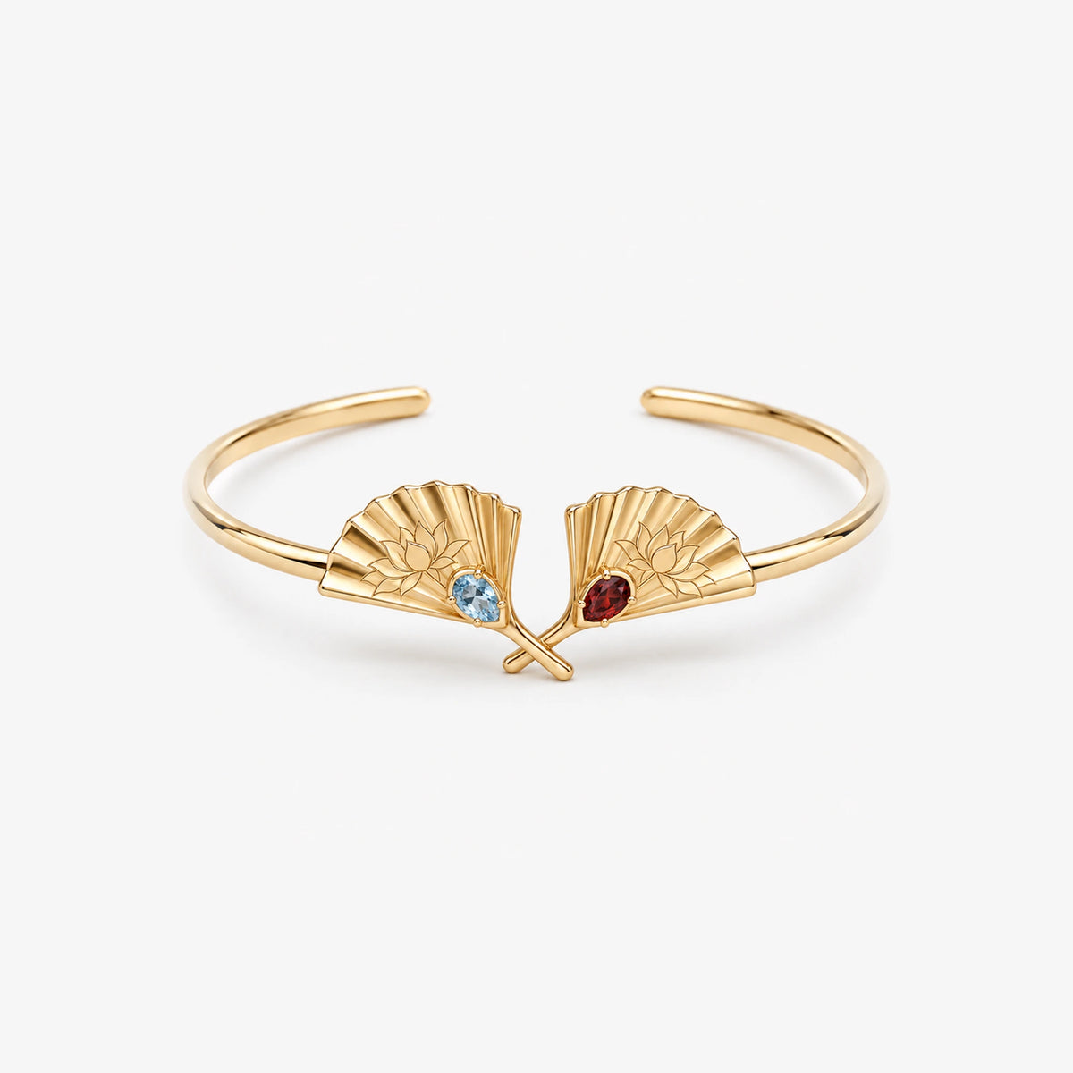 Upper Moon Two Crossed Fans Cuff in gold, front view