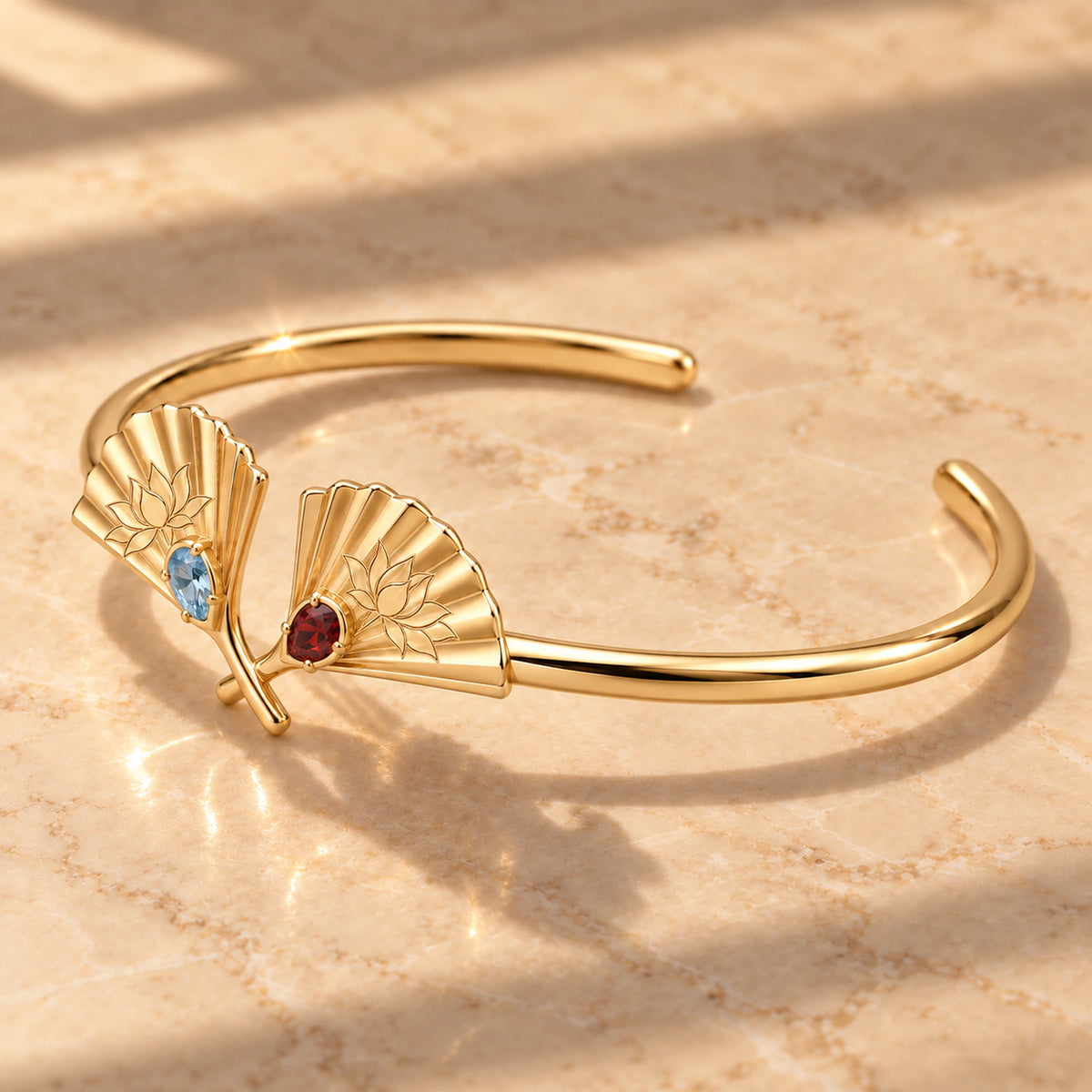 Upper Moon Two Crossed Fans Cuff in gold, right side