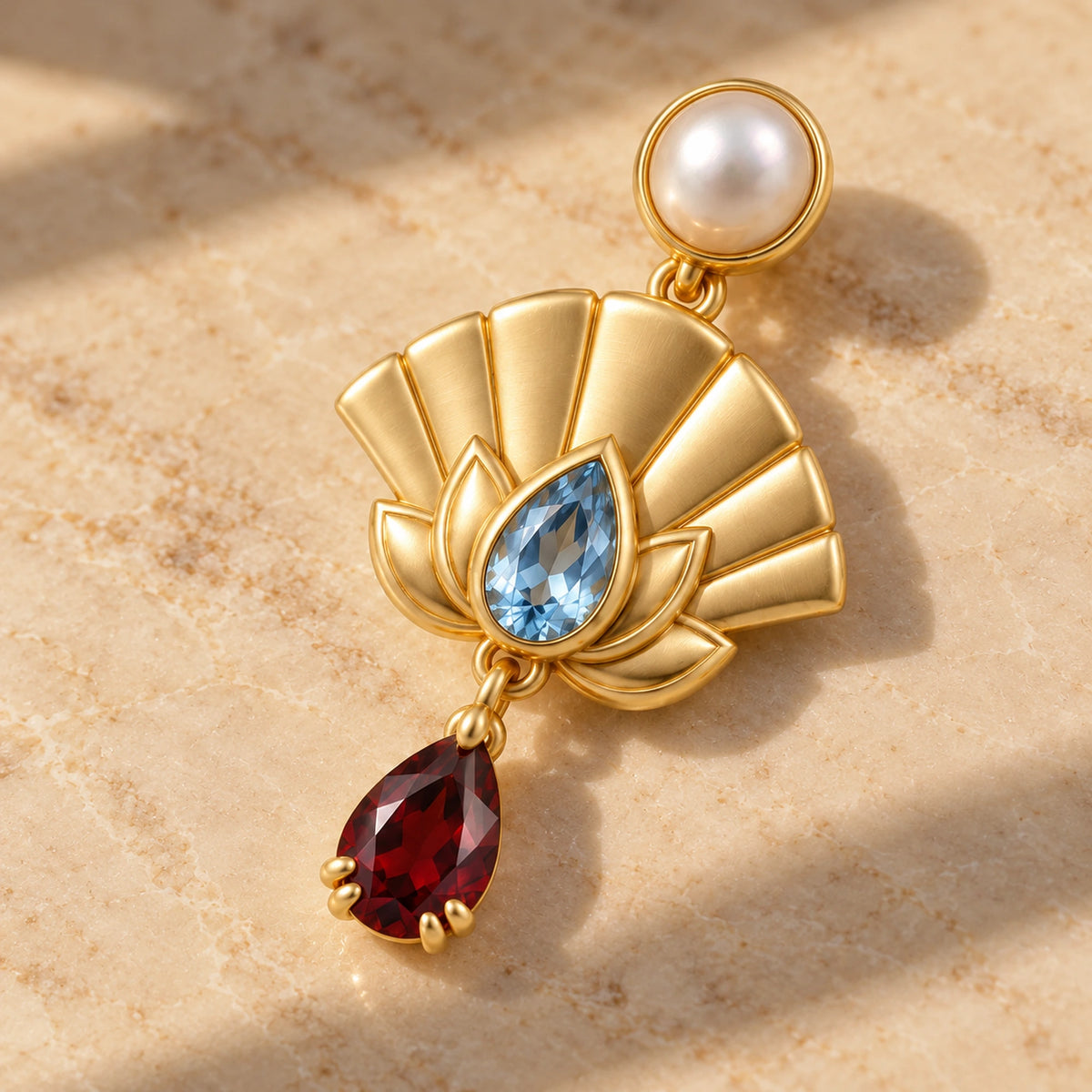 Close-up of the Upper Moon Two Lotus Fan Earrings