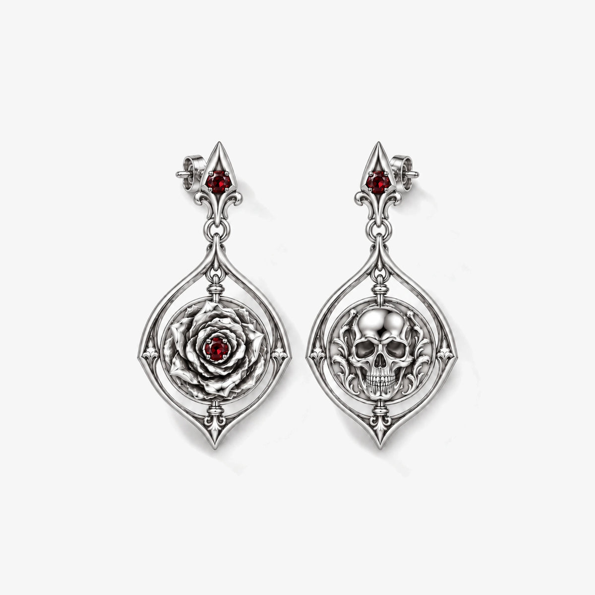 Vanitas Spinner Drop Earrings in Silver, pair, front view