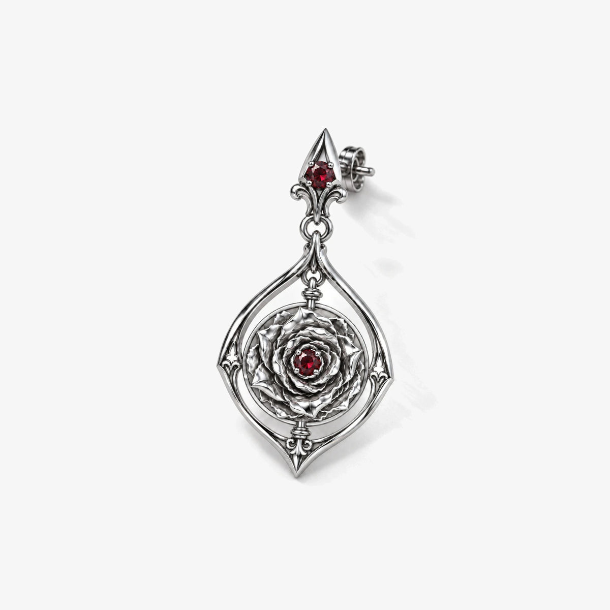 Vanitas Spinner Drop Earrings in Silver, single earring