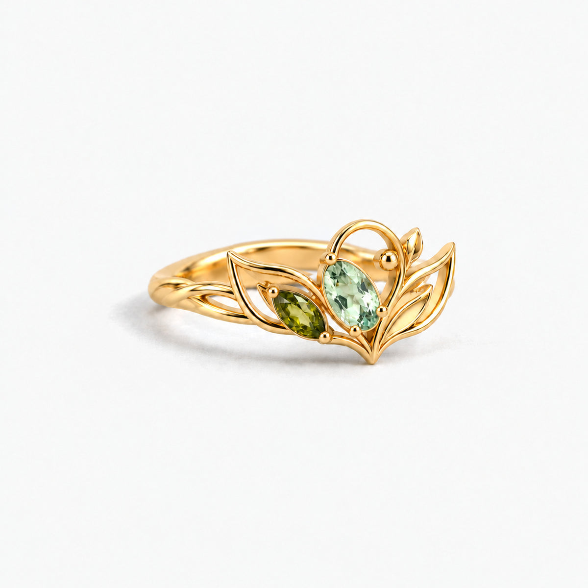 Verdant Path Ring in gold, left side view