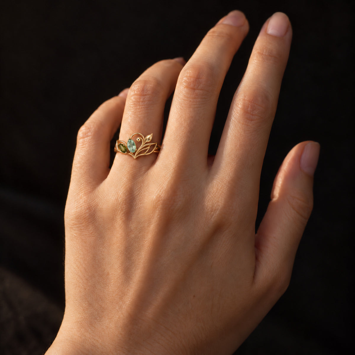 Verdant Path Ring in gold, worn