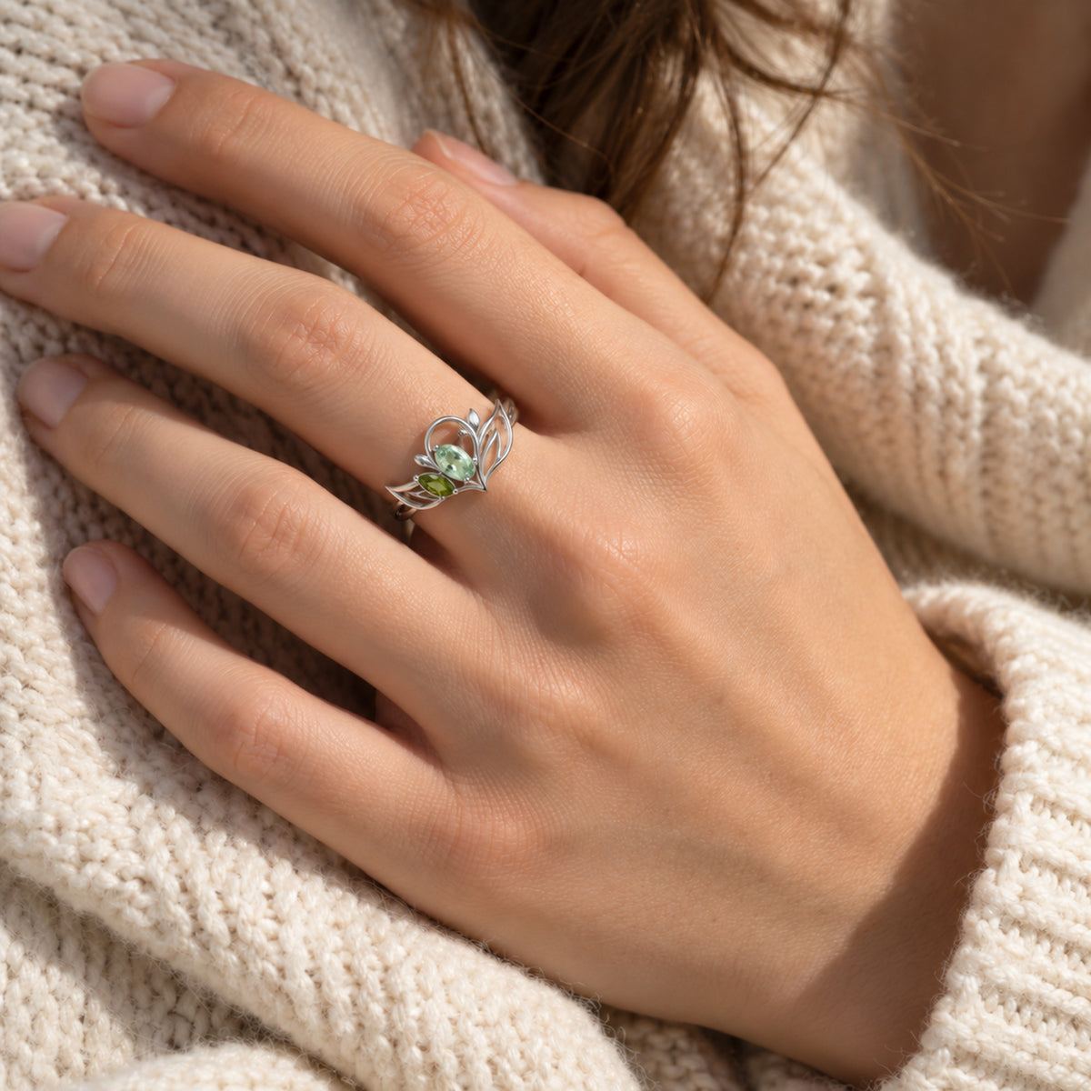 Verdant Path Ring in silver, worn