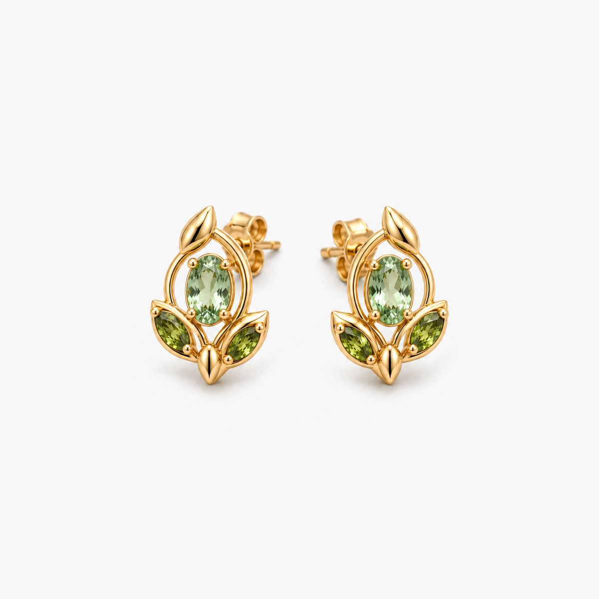 Verdant Path Studs in gold, front view