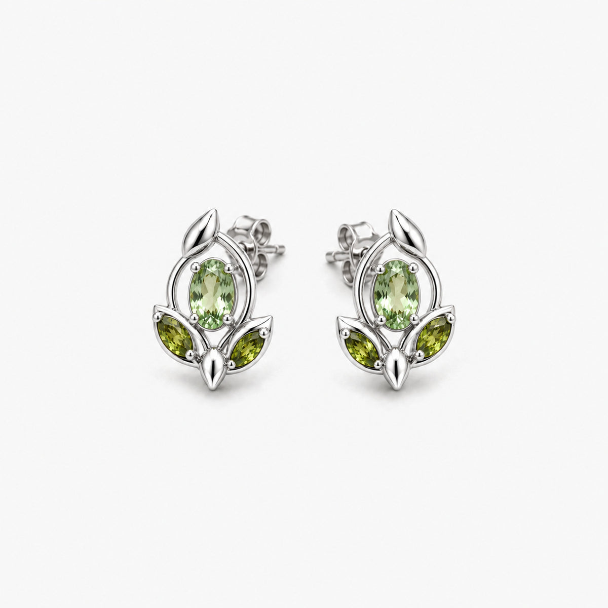 Verdant Path Studs in silver, front view