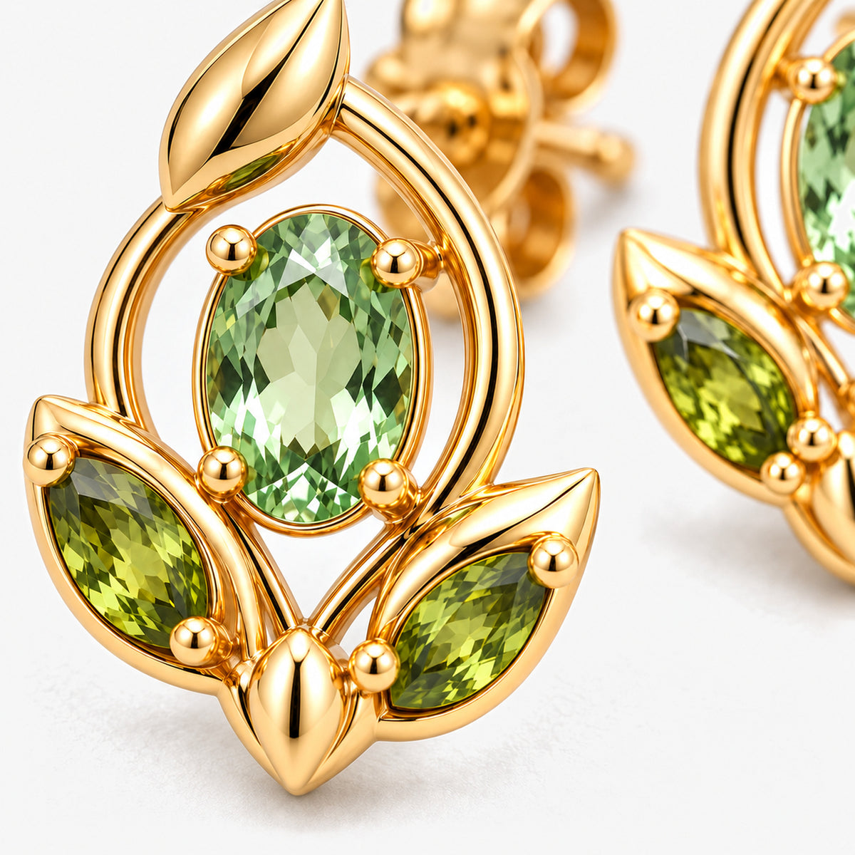 Verdant Path Studs in gold, close-up