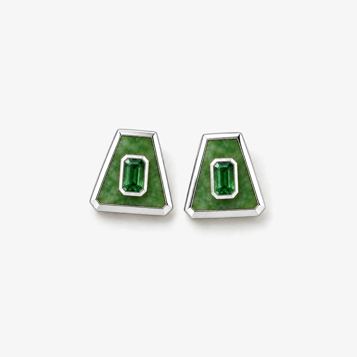 Earth Nation Trapezoid Studs in silver, front view