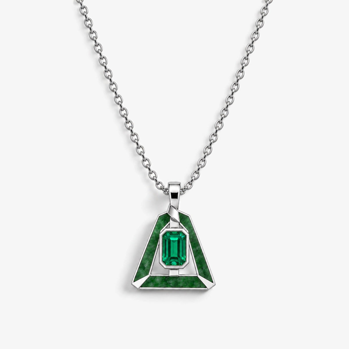 Earth Nation Jade Fold Necklace in silver, front view