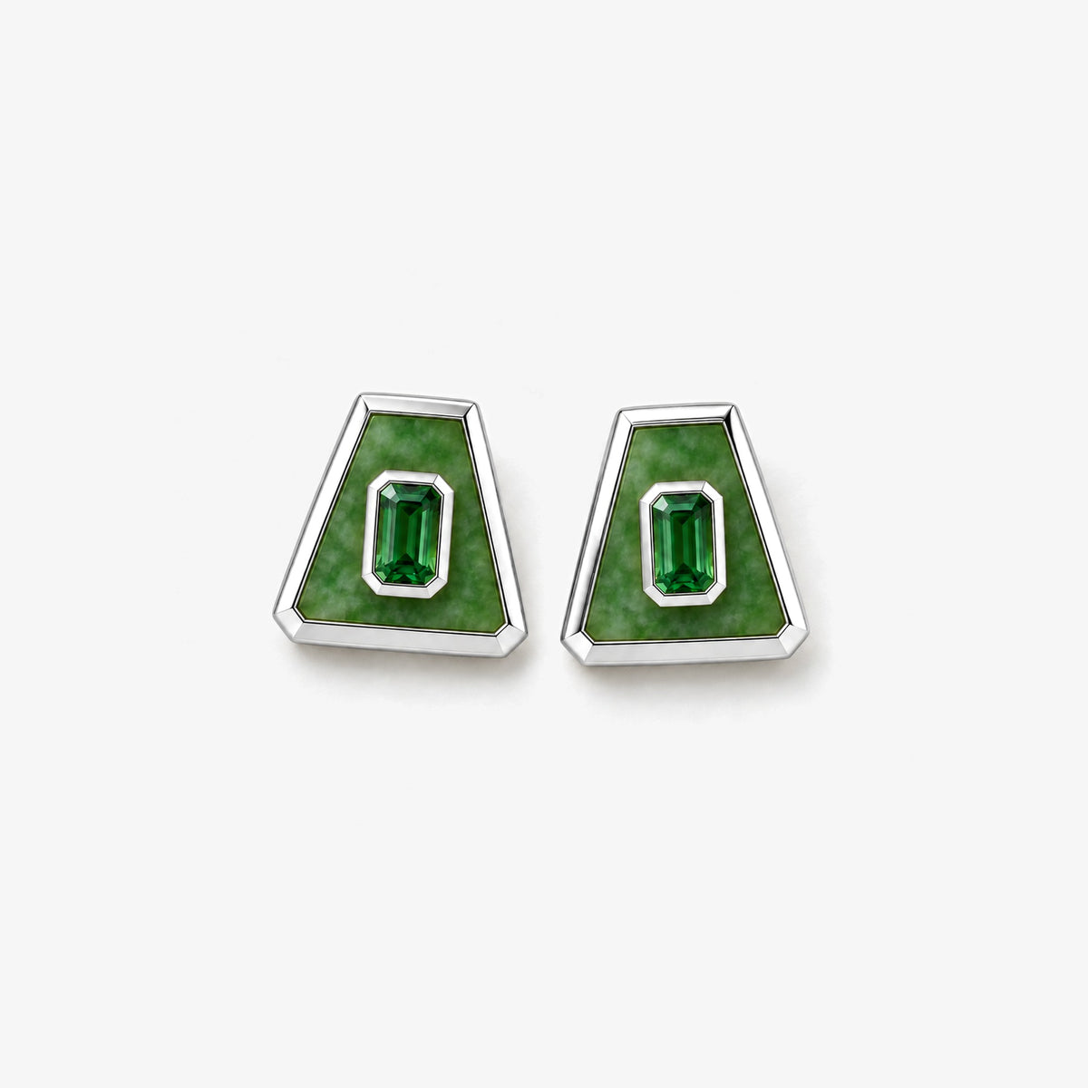 Earth Nation Trapezoid Studs in silver, front view