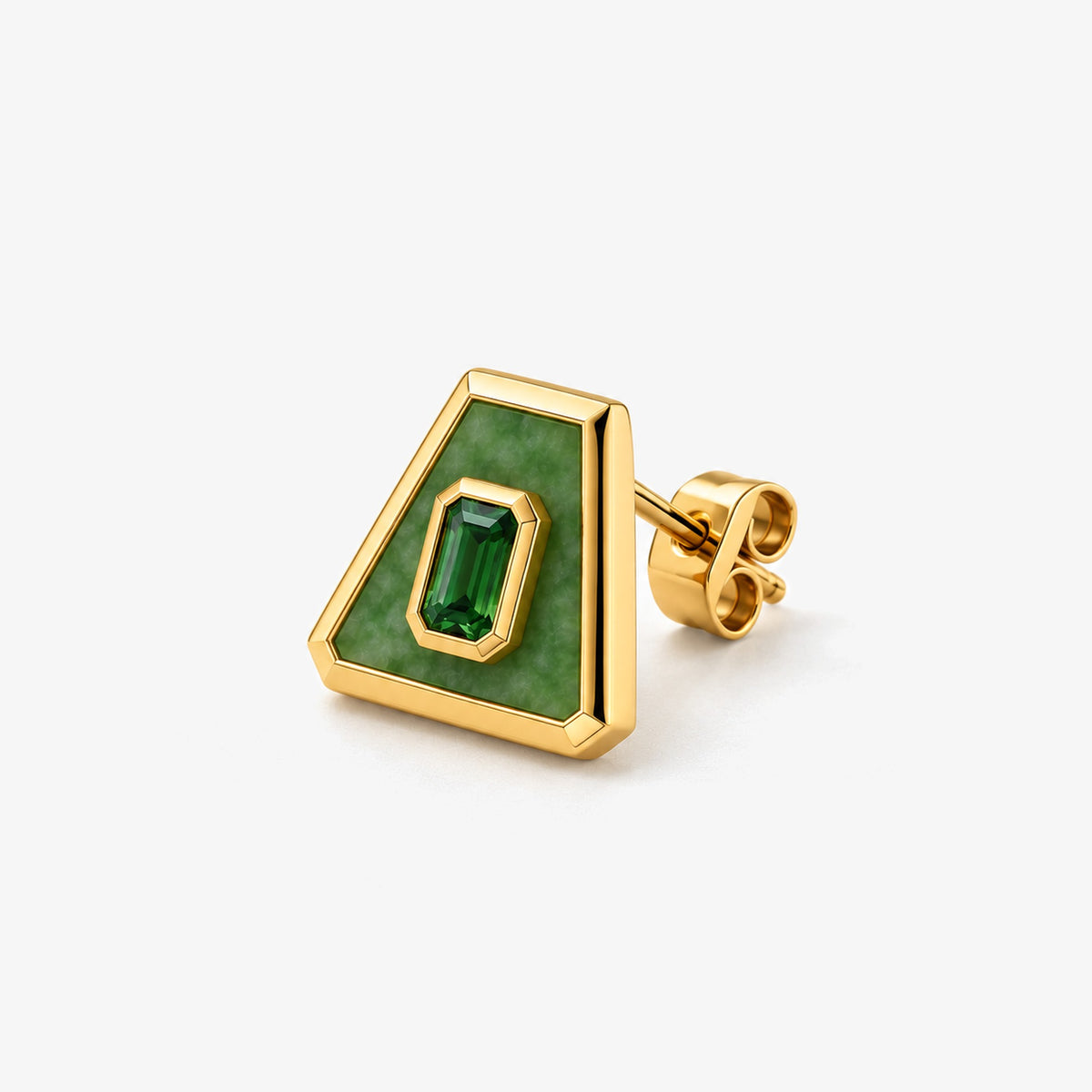 Earth Nation Trapezoid Studs in gold, side view